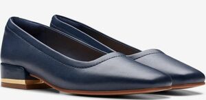 Clarks 23cm ネイビー ブルー フラット ローファー スクエアトゥ レザー ソフト スリッポン スニーカー バレエ パンプス ブーツ RRR114