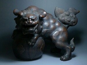 O101501*5A▲備前焼 玉獅子 備前獅子 獅子置物 唐獅子 縁起物 狛犬 伝統工芸 日本美術 時代