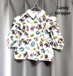 Candy Stripper 猫柄フリルブラウス ボリューム袖
