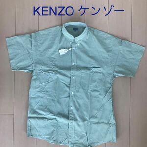 美品☆ KENZOケンゾー 90年代古着 ボタンダウンカジュアルシャツ 半袖シャツ グリーン系チェック メンズサイズ３