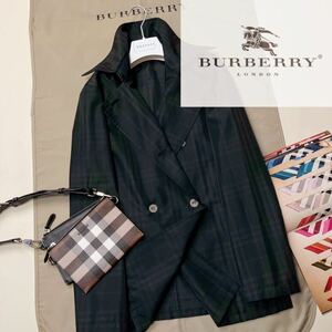 G45【目立ち春のノバチェックコーデ】参考価格12万●超美品BURBERRY LONDON●華やか●高級トレンチPコート バーバリーコート レディース L