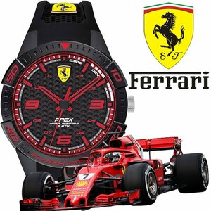 新品1円 フェラーリ公式 ブラック＆レッド 軽量モデル 30m防水 スクーデリア SCUDELIA FERRARI 腕時計 MOVADO メンズ 未使用