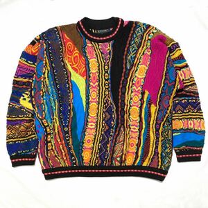 好配色 OLD COOGI Australia製 オールド クージー オーストラリア製 3Dニット ウール セーター マルチカラー 総柄 花柄 S