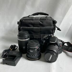 □【500円スタート】Canon キャノン EOS Kiss X4 デジタル一眼レフカメラ レンズキット CANON ZOOM LENS EF 20-35mm / 18-55mm /55-250mm