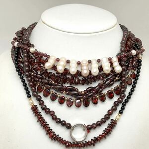 ［ガーネットネックレス7点おまとめ］m 約216g garnet パール バロック ジュエリー jewelry necklace アクセサリー accessory silver CE0