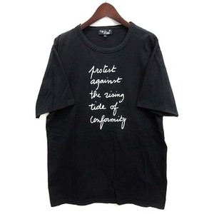 アニエスベー agnes b. F. et H. プリント Tシャツ カットソー 半袖 クルーネック ブラック 黒 L レディース
