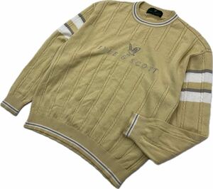 LYLE&SCOTT ☆ 薄手 着まわし◎ ロゴ ニット レトロ デザイン セーター L イエロー 紳士 ゴルフ カジュアル ライル＆スコット■DJ245