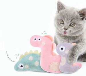 グリーン【新品】猫・犬用　恐竜ぬいぐるみ　ウール100% 猫夢中　けりぐるみ　ペット用品　おもちゃ