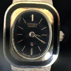 1円～ CITIZEN シチズン クォーツ ヴィンテージ レディース腕時計 アンティーク 1000-106170 KA ゴールド ブラック 中古 細身