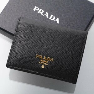 K3355M 良品 プラダ ロゴ文字金具 ヴィッテロ ムーヴ 本革 二つ折 コンパクト 財布 箱付き