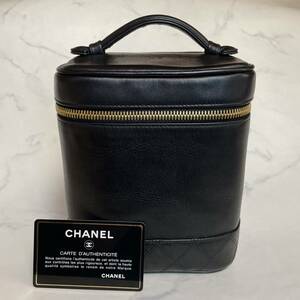 シャネル CHANEL バニティバッグ ブラック ココマーク ハンドバッグ レザー ビコローレ ポーチ ラムスキン