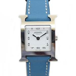 【栄】エルメス Hウォッチ HH1.210 ホワイト ブルージーン SS スイフト レザー クォーツ 腕時計 レディース