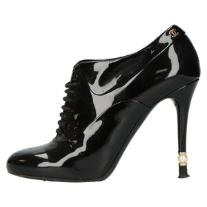 CHANEL シャネル LACE UP PATENT レースアップ エナメル パテント レザー ココマーク ハイヒール シューズブラック G31079 レディース