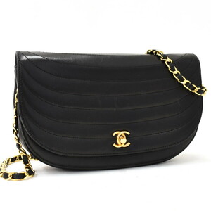 1円 ◎極美品 CHANEL シャネル チェーンショルダーバッグ ハーフムーン ココマーク レザー ブラック◎K.Dms.oT-13