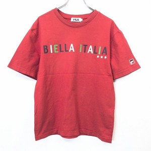 FILA フィラ M メンズ 男性 Tシャツ カットソー プリント 英字 文字 BIELLA ITALIA 丸首 クルーネック 半袖 綿100% コットン100% レッド 赤