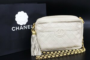 ◎【行董】CHANEL シャネル マトラッセ チェーンショルダーバッグ ベージュ ココマーク フリンジ ラムスキン シール有 NV001ABC36