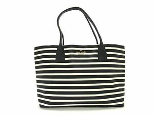 1円 ■極美品■ kate spade ケイトスペード ナイロン ボーダー トートバッグ ショルダーバッグ ブラック系×アイボリー系 FA6263