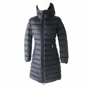 良品 MONCLER モンクレール TALEV タレヴ フード・ロゴワッペン付 レザー使い ZIP UP ダウンコート ブラック 1 正規品 レディース