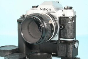 オーバーホール済み Nikon ニコン FG シルバー + Micro Nikkor Ai 55mm f3.5 + MD-14 完動美品 フィルムカメラ