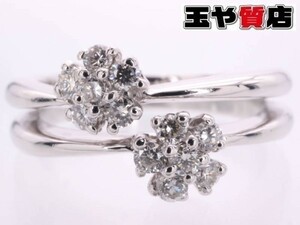 ポンテヴェキオ 美品 Ponte Vecchio ダイヤ0.21ct フラワー リング 8号 K18WG ホワイトゴールド