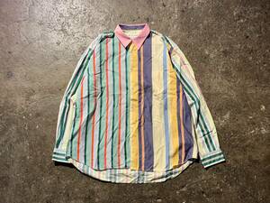 COMME des GARCONS SHIRT 80s ポリエステルカラーワイドシャツ マルチストライプ 1980s コムデギャルソンシャツ　初期　刺繍タグ