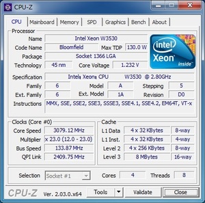 INTEL Xeon W3530 (2.80 GHz) LGA1366 ★中古正常品★