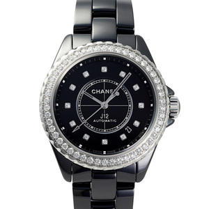 シャネル CHANEL J12 キャリバー 12.1 ダイヤモンドベゼル 38MM H6526 ブラック文字盤 中古 腕時計 メンズ