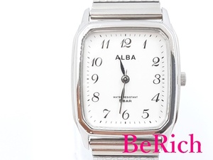 セイコー SEIKO アルバ 腕時計 VJ21-KF20 スクエア 白 ホワイト SS ブレス ロゴ アナログ クォーツ ウォッチ ALBA 【中古】ht4406