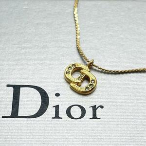 極美品 クリスチャンディオール Christian Dior ネックレス アクセサリー CDロゴ 文字 ラインストーン 刻印 ゴールド 金 ビンテージ