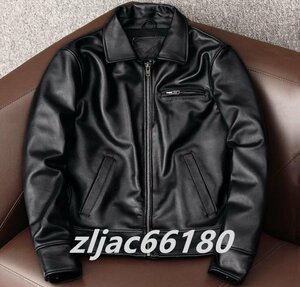 新品☆本革ライダースジャケット メンズファッション 革ジャン シンプル レザージャケット オートバイの防風コート