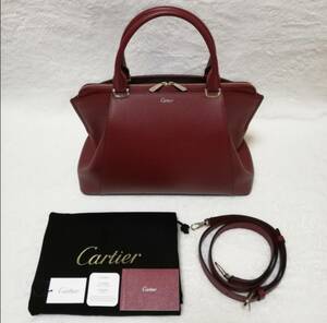 【期間限定！値下げ中！】Cartier カルティエ C ドゥ ミニバッグ 2way ハンドバッグ ショルダーバッグ(ショルダー紐 付属) ボルドー★