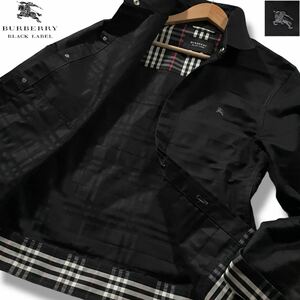 極美品●バーバリーブラックレーベル コットン ナイロンジャケット BURBERRY BLACK LABEL シャドウチェック ノバチェック ホースロゴ 黒 M