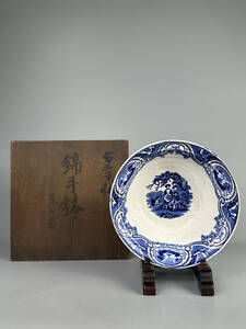 和蘭美術　和蘭焼　青花人物　菓子鉢　茶碗　皿　染付　江戸時代　時代共箱付　古物　オランダ