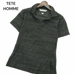 TETE HOMME テットオム 春夏 ツイル ニット 襟ワイヤー★ 半袖 スキッパー ポロシャツ Sz.M　メンズ グレー 日本製　A4T04971_5#A