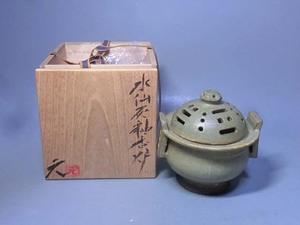 492565 高鶴元 作 水仙灰釉 香炉（共箱）茶道具・陶芸家・上野焼