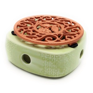 キャンドルウォーマー 丸穴 小さな丸と四角の模様 花の透かしデザイン 陶器製