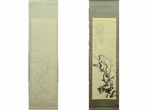 蘆江 梅図 掛け軸　掛軸　中古 日本画　紙に墨彩　 Japanese hanging scroll　レトロ