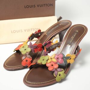 GP7365▽イタリア製*ルイヴィトン/Louis Vuitton*モノグラムフラワー*クロス*レザーミュール*サンダル*36.5/23cm相当*NO1007