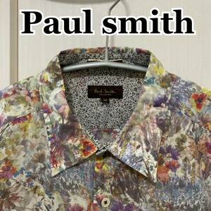 PaulSmith collection ポールスミスコレクション 花柄シャツ　フラワープリント　Mサイズ　長袖シャツ マルチカラー　アートヨーロピアン