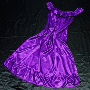 光沢 つるつる ナイロン ルームウェア ワンピース 紫 大きいサイズ