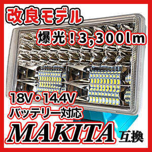 (B) フラッドライト (L) LED 投光器 Makita マキタ バッテリー 互換 14.4V 18V ライト 3300ルーメン フラッシュ 作業灯 USB キャンプ