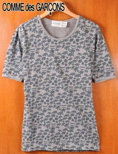 リトアニア製 COMME des GARCONS SHIRT コム・デ・ギャルソン シャツ 半袖Tシャツ グレー マリファナスカル 総柄 メンズS(18121