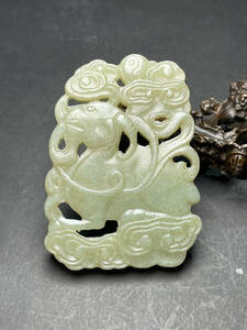 ▽鴻▽ 和田玉製 細密彫 透空彫 羊羊如意 置物 古賞物 中国古玩 中国古美術