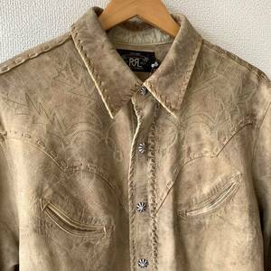 [新品未使用品 SURPER SPECIAL] RRL SEEPSKIN WESTERN SHIRT トライバル刺繍 ウエスタンシャツ レザー SIZE M