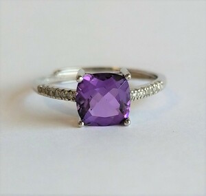 アメジスト スクエア リング 指輪 シルバー 925 紫水晶 天然 2月 誕生石 アメシスト シルバーリング