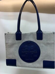 【現行品/美品】TORY BURCH トリーバーチ トートバッグ ELLA CANVAS NAVY TOTE MINI BAG ブルー系