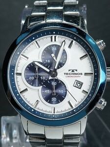 TECHNOS テクノス T9579 メンズ アナログ クォーツ 腕時計 ホワイト文字盤 クロノグラフ カレンダー メタルベルト ステンレス 動作確認済み