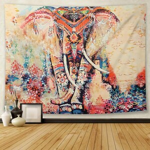 金具付きタペストリーM05　インド　象　ヨガ教室　エスニック　ウォールデコ　壁アート　　