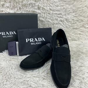 1円〜【新品未使用】PRADA プラダ ロゴ ビジネスシューズ スエード レザー ビジネスシューズ ローファー デッキシューズ 付属品完備