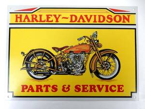 【レトロ？】HARLEY-DAVIDSON PARTS & SERVICE ハーレーダビットソン ブリキ製？ 看板 35.5cm程×25.4cm程 中古JUNK 現状渡し 一切返品不可